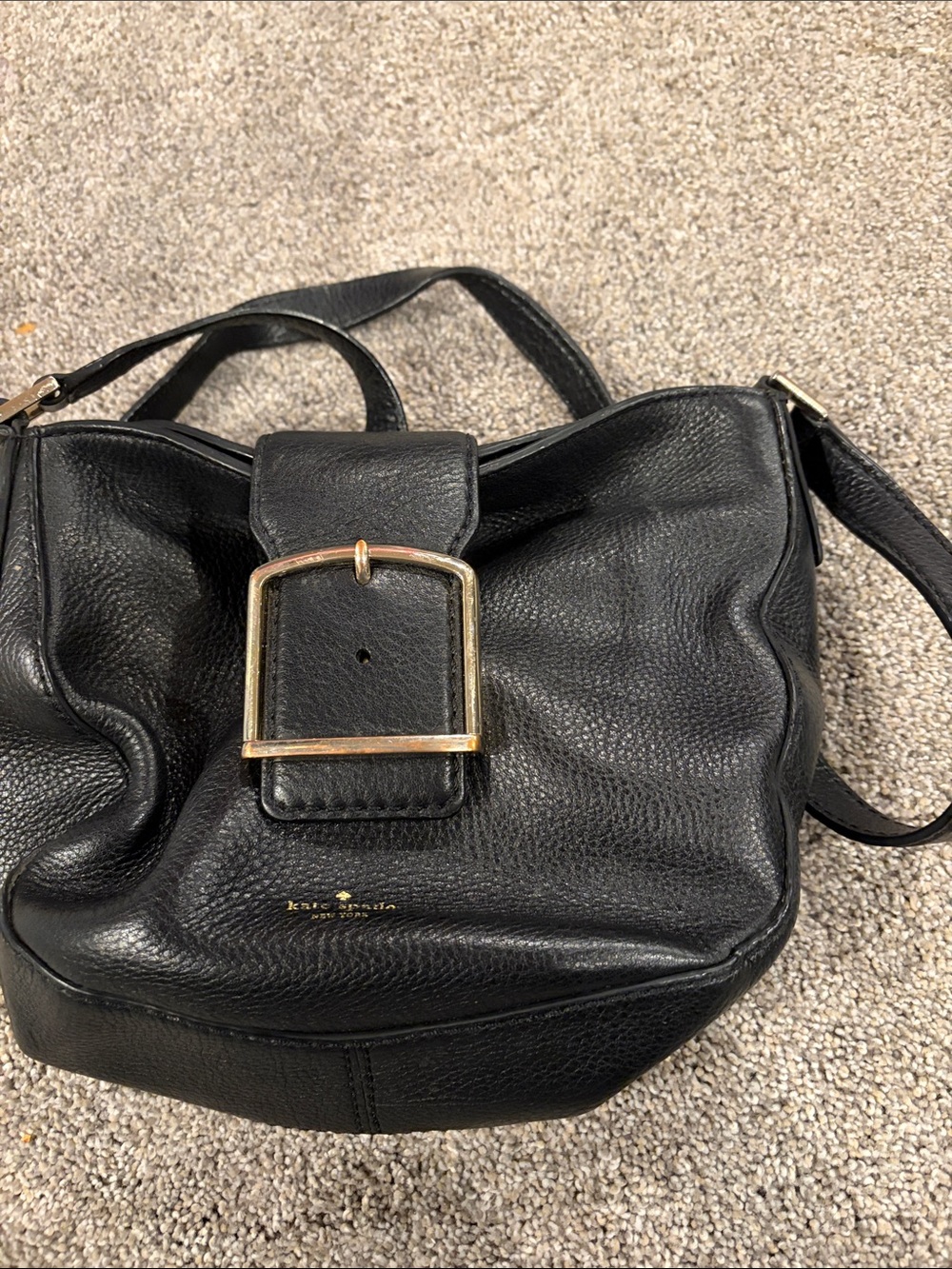 kate spade Black Pebbled Leather Crossbody with Gold Buckle